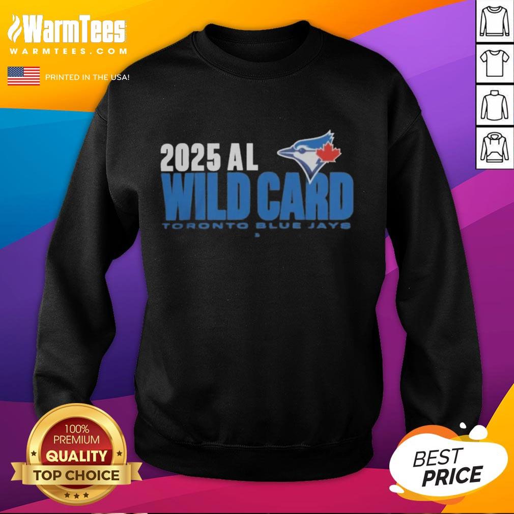Official Toronto Blue Jays 2025 MLB Playoffs American League Wild Card sweatshirt, featuring team logo and colors.