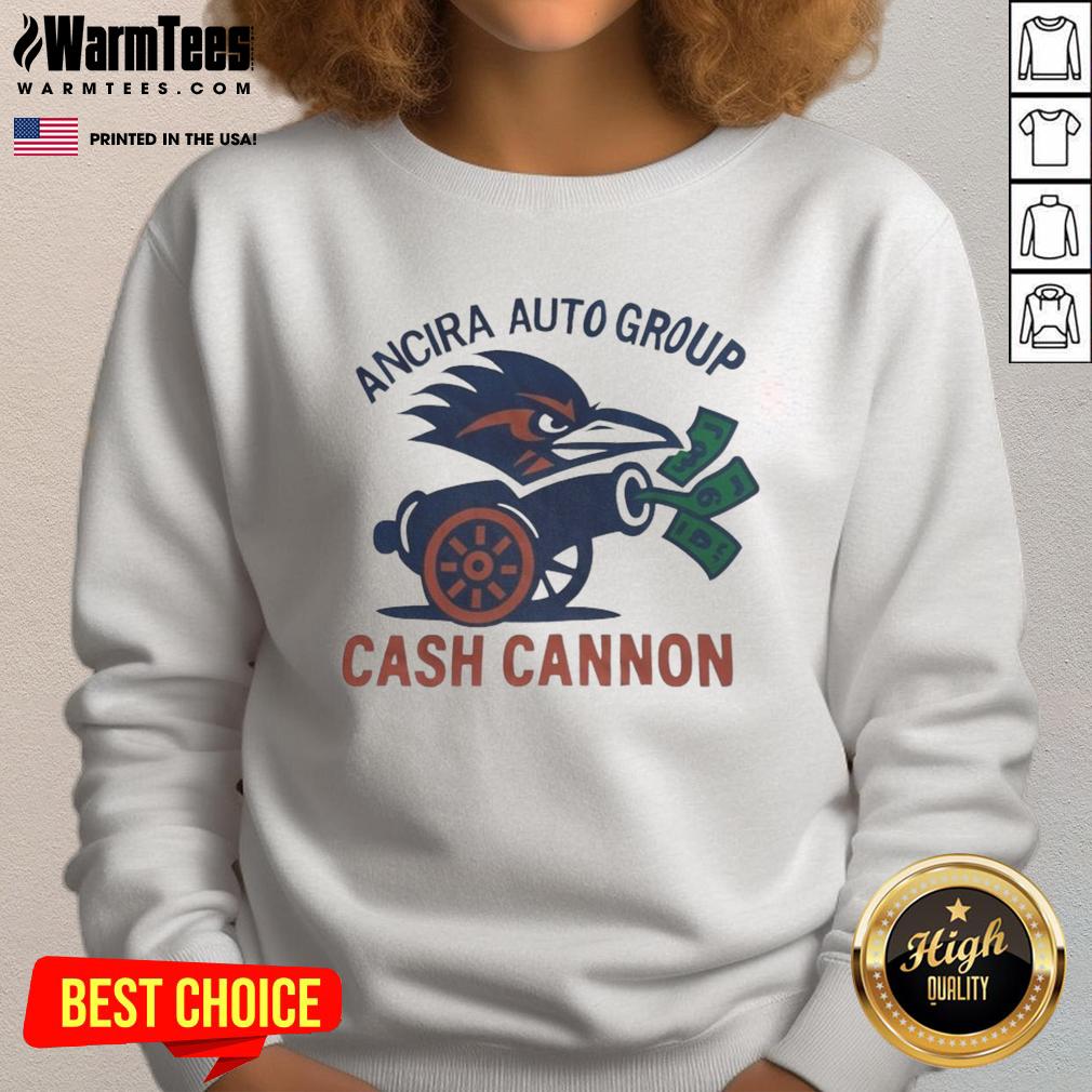 Official UTSA Roadrunners Ancira Auto Group cash cannon sweatshirt in vibrant colors, perfect for game day attire.