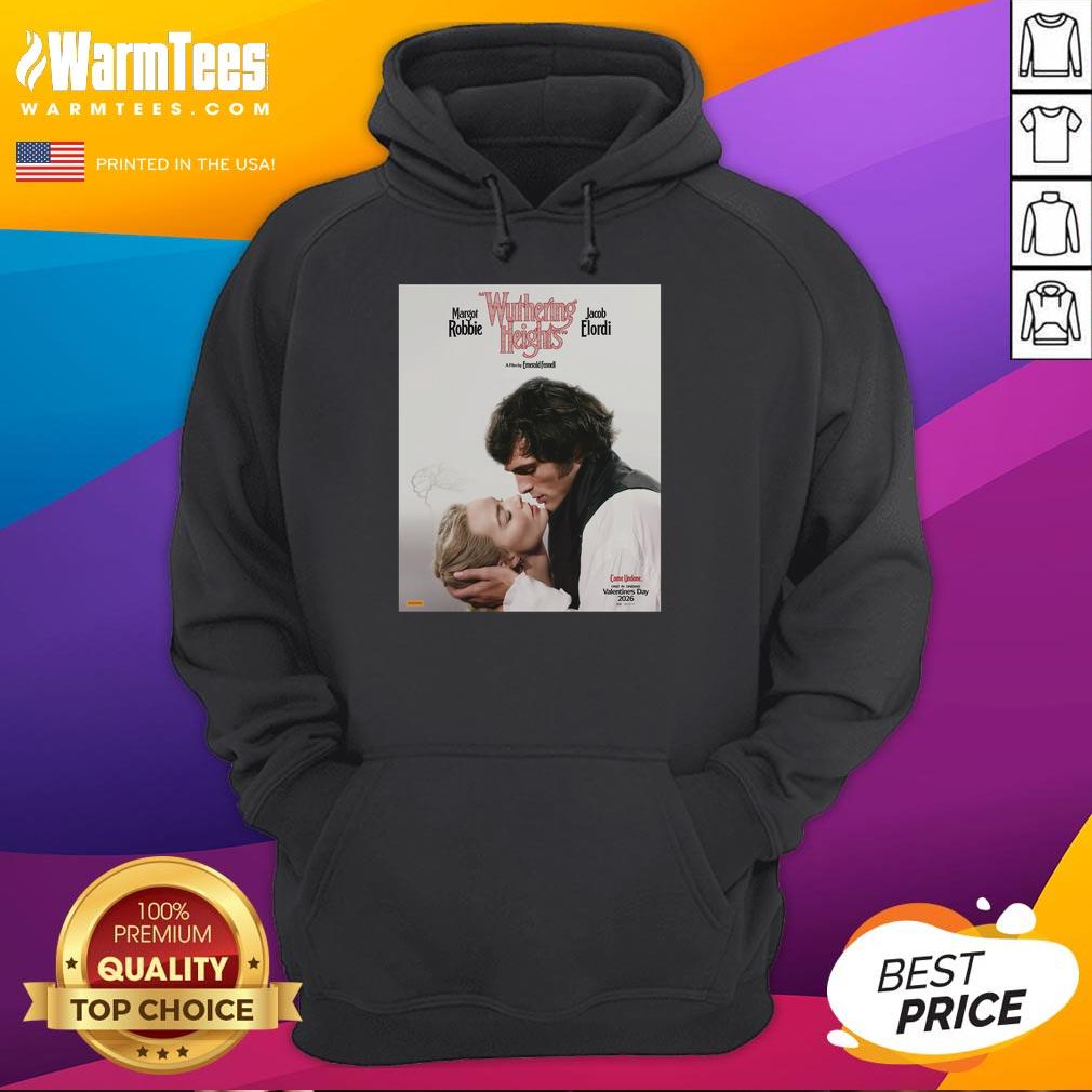 Official Wuthering Heights movie graphic hoodie featuring Margot Robbie and Jacob Elordi, perfect for fans.