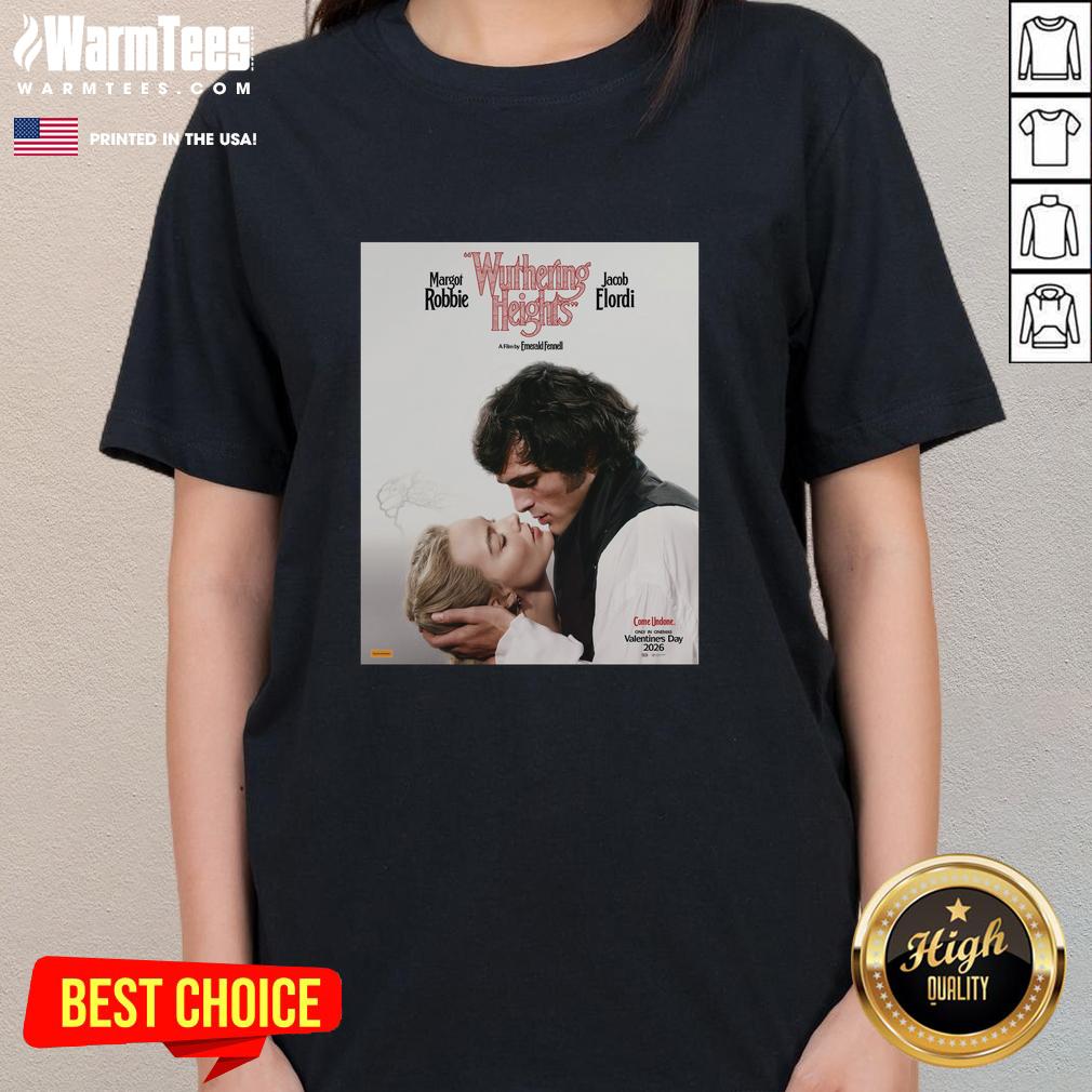 Official Wuthering Heights movie graphic tee featuring Margot Robbie and Jacob Elordi, perfect for fans and fashion lovers.