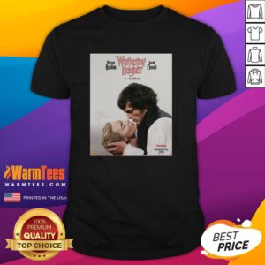 Alt Text: Official Wuthering Heights movie graphic T-shirt featuring Margot Robbie and Jacob Elordi in stylish design.