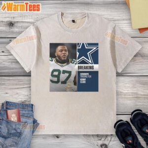 Original Dallas Cowboys trading for Kenny Clark washed t-shirt featuring team logo and vintage design in blue and white.