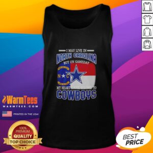 Alt Text: Dallas Cowboys fans tank top, expressing loyalty despite living in North Carolina, perfect for game day.