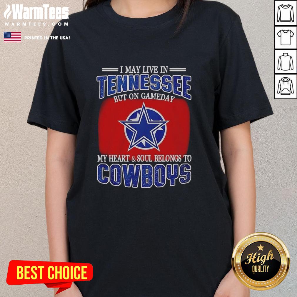 Original ladies tee for Dallas Cowboys fans, perfect for game day, showcasing pride for the team while living in Tennessee.
