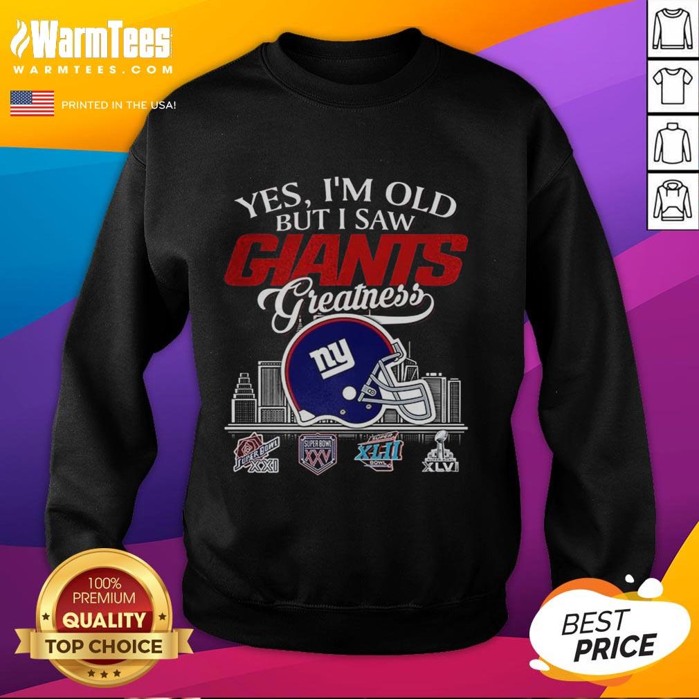 Alt Text: Original New York Giants greatness sweatshirt featuring Super Bowl helmet and skyline design, perfect for fans.