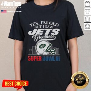 New York Jets Super Bowl III helmet with skyline design on a ladies tee, celebrating vintage football greatness.