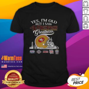 Alt Text: Vintage San Francisco 49ers Super Bowl helmet t-shirt showcasing skyline, perfect for fans celebrating greatness.