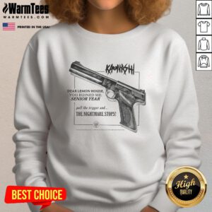 Premium Kanashi Dear Lemon House You Ruined Me Senior Year white sweatshirt displayed on a model, showcasing its stylish design.