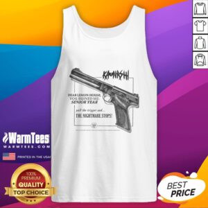 Alt Text: Premium Kanashi Dear Lemon House You Ruined Me Senior Year white tank top displayed on a neutral background.