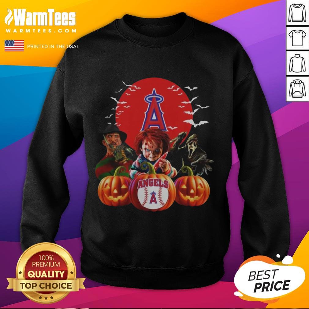 Premium Los Angeles Angels MLB horror movie Halloween sweatshirt featuring a spooky design perfect for fans and festivities.