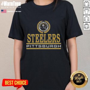 Premium Pittsburgh Steelers Crest Ladies Tee featuring the iconic team logo in a stylish, comfortable design for fans.