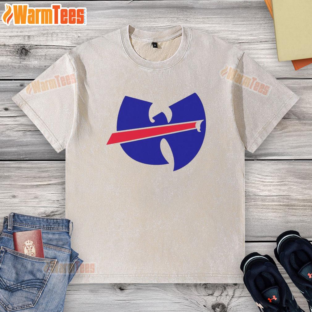 Premium Wu-Tang X Buffalo Bills Mafia logo washed t-shirt featuring bold graphics and a stylish design.