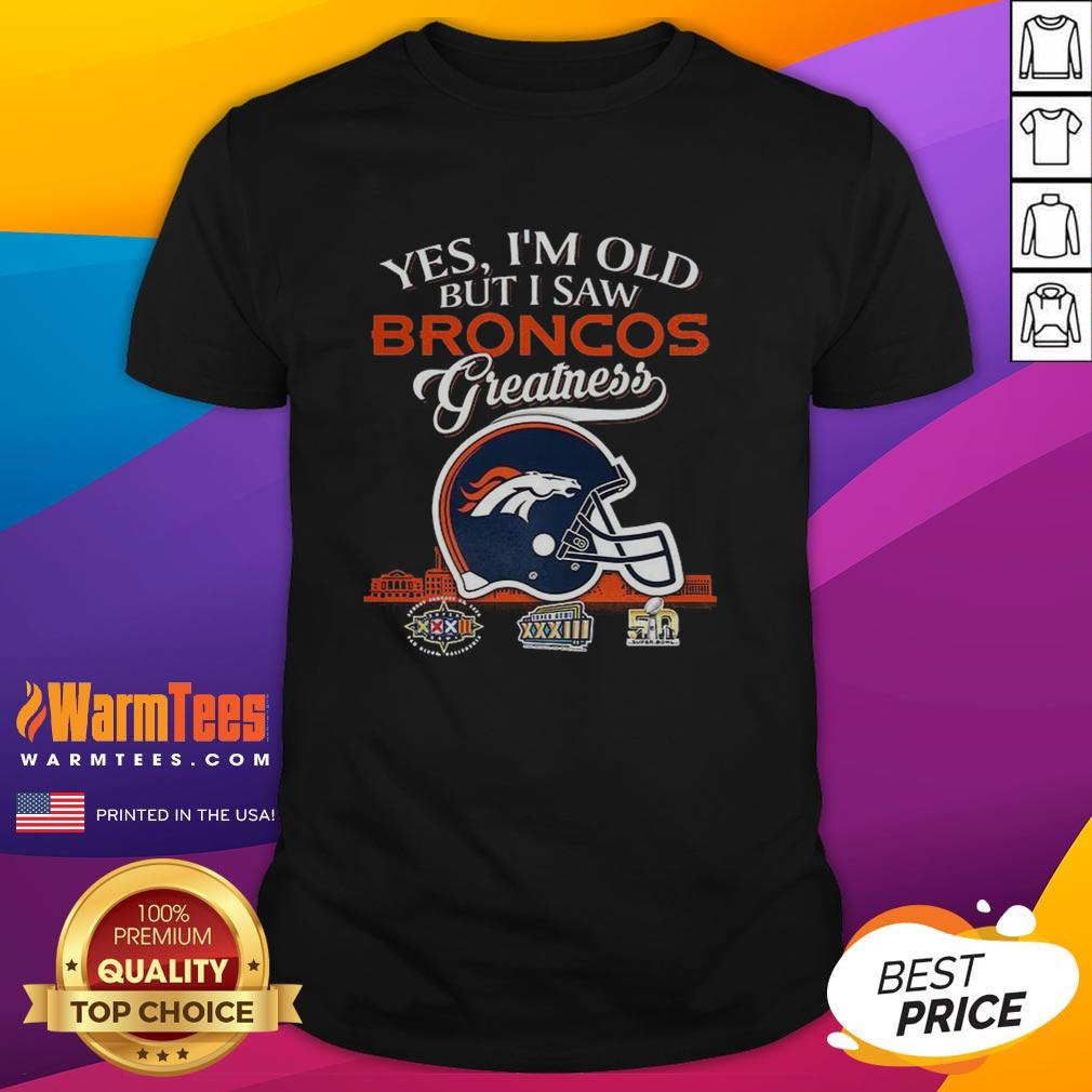 Alt Text: Premium Denver Broncos Super Bowl helmet t-shirt featuring skyline design, perfect for fans celebrating football greatness.
