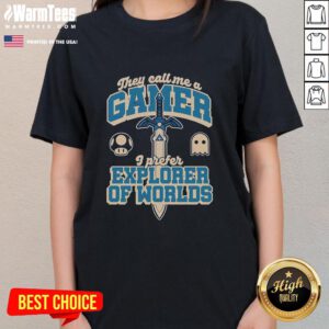 Pretty Gamer Sword Explorer Ladies Tee featuring a stylish sword graphic on a comfortable shirt for gaming enthusiasts.