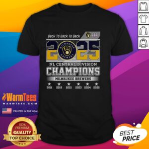 Pretty Milwaukee Brewers NL Central Division Champions 2025 Back to Back to Back T-Shirt showcasing team pride and victory.