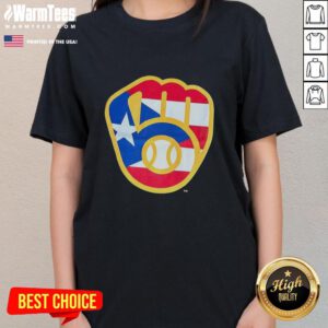 Pretty Puerto Rican Milwaukee Brewers logo ladies tee featuring vibrant colors and stylish design for fans.