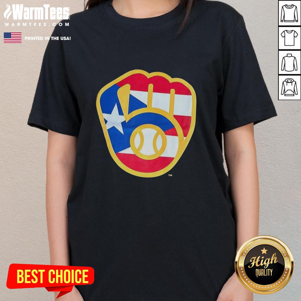 Pretty Puerto Rican Milwaukee Brewers logo ladies tee featuring vibrant colors and stylish design for fans.