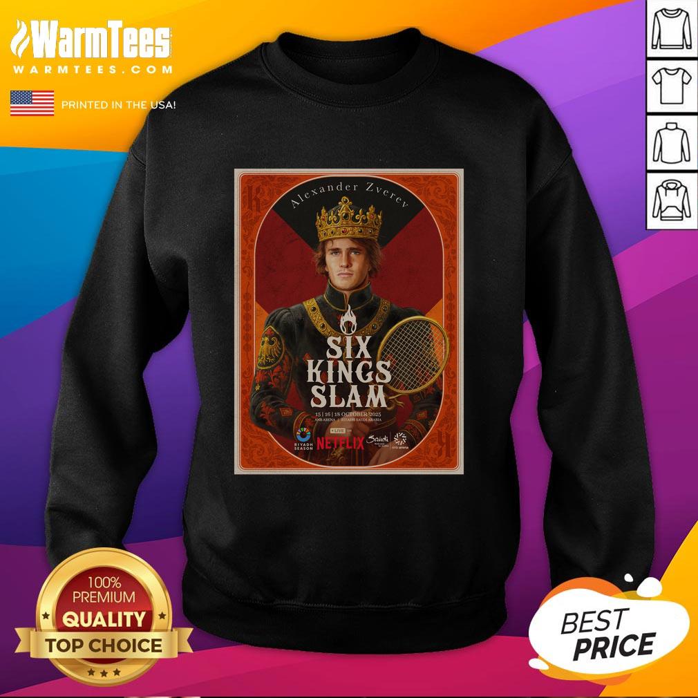 Top Alexander Zverev Six Kings Slam 2025 Riyadh season tennis sweatshirt featuring vibrant design and premium quality fabric.