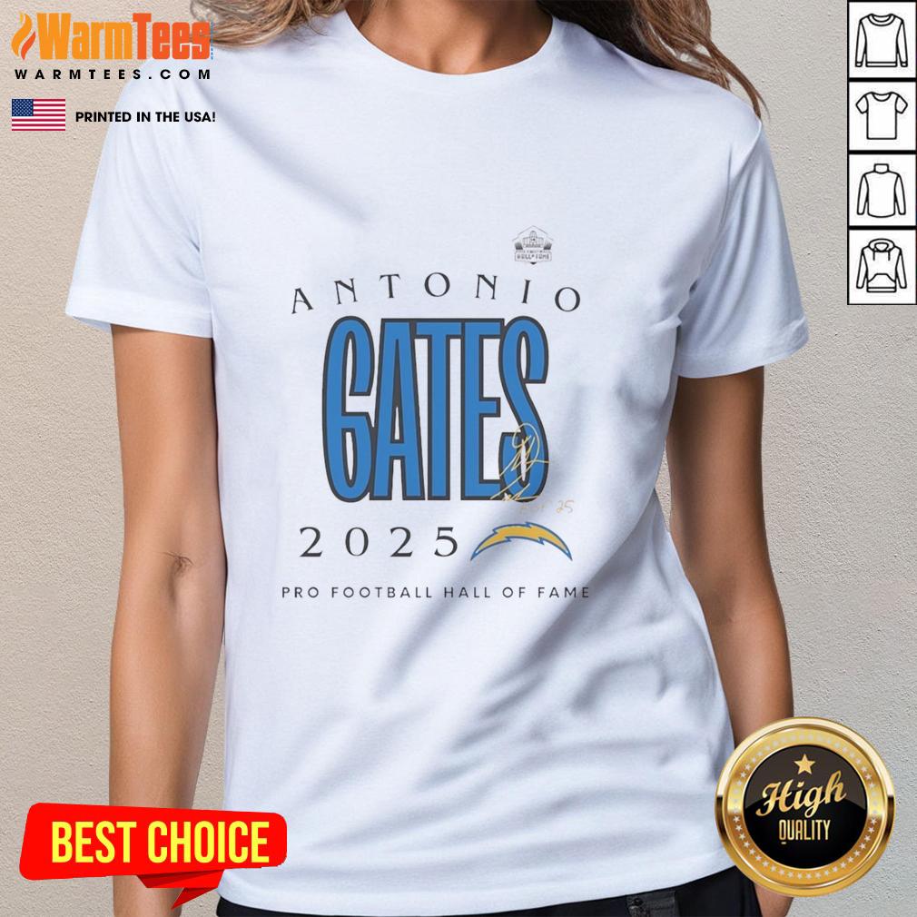 Alt Text: Top Antonio Gates 2025 Pro Football Hall of Fame signature ladies tee, featuring a stylish design and vibrant colors.