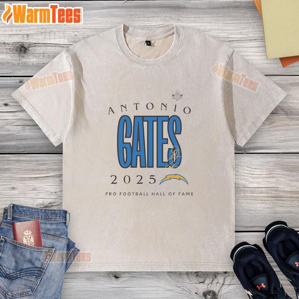 Top Antonio Gates 2025 Pro Football Hall of Fame signature washed t-shirt featuring a vintage design and comfortable fit.