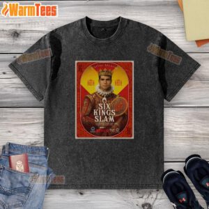 Alt Text: Top Carlos Alcaraz Six Kings Slam 2025 Riyadh Season Tennis washed t-shirt displayed on a hanger.