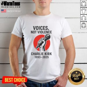 Top Charlie Kirk Voices Not Violence Make America Great Again T-Shirt featuring bold slogan design for patriotic supporters.