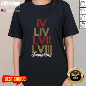 Alt Text: Top Kansas City Chiefs LVIII stack graphic on a stylish ladies tee, perfect for football fans and game day apparel.