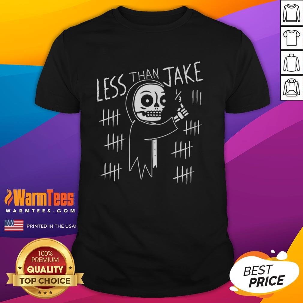 Alt Text: Top Less Than Jake Skelemark T-Shirt featuring a bold skeleton design, perfect for fans of the band and stylish casual wear.