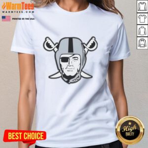 Top Mark Davis wearing Las Vegas Raiders logo ladies tee, showcasing team spirit and stylish fan apparel.
