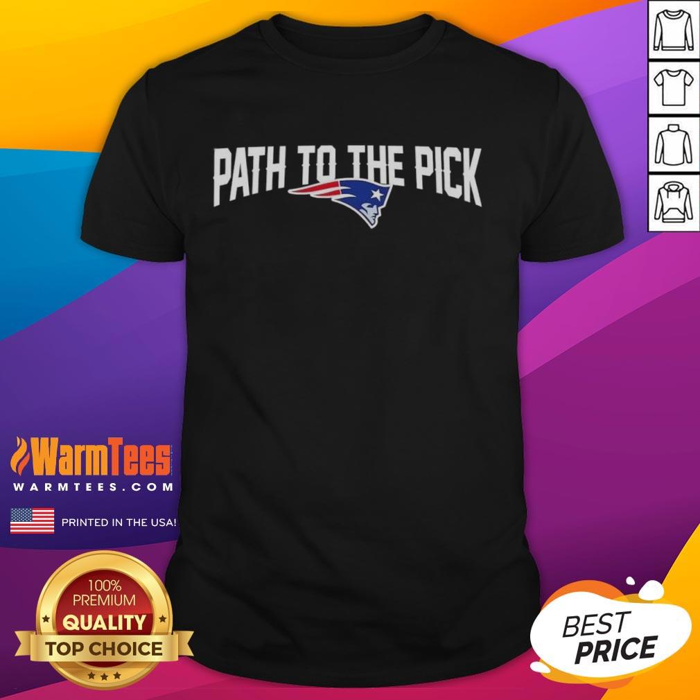 Top New England Patriots Path To The Pick T-Shirt featuring team colors and logo, perfect for fans and game day wear.