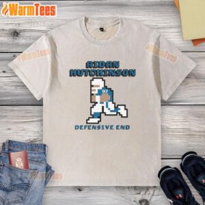 Awesome Aidan Hutchinson Detroit Lions defensive end pixel washed t-shirt featuring vibrant graphics and comfortable fit.