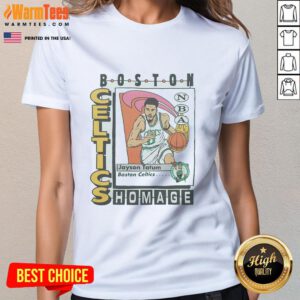 Alt Text: Awesome Boston Celtics trading card featuring Jayson Tatum on a stylish ladies tee, perfect for basketball fans.