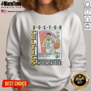 Alt Text: Awesome Boston Celtics trading card sweatshirt featuring Jayson Tatum, perfect for fans and collectors.