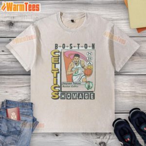 Alt Text: Awesome Boston Celtics trading card featuring Jayson Tatum on a stylish washed t-shirt design.