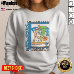 Awesome Golden State Warriors trading card sweatshirt featuring Stephen Curry in vibrant team colors.