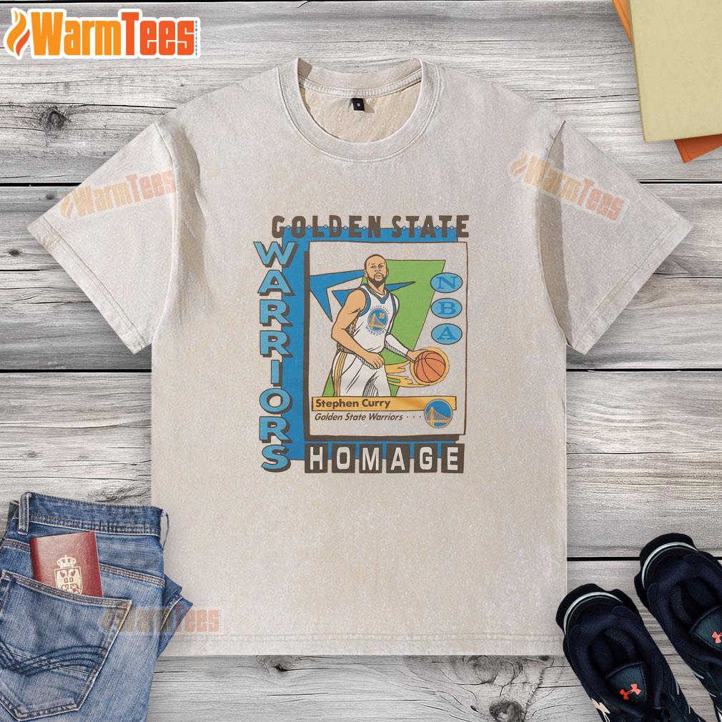 Alt Text: Awesome Golden State Warriors trading card featuring Stephen Curry on a washed t-shirt design.