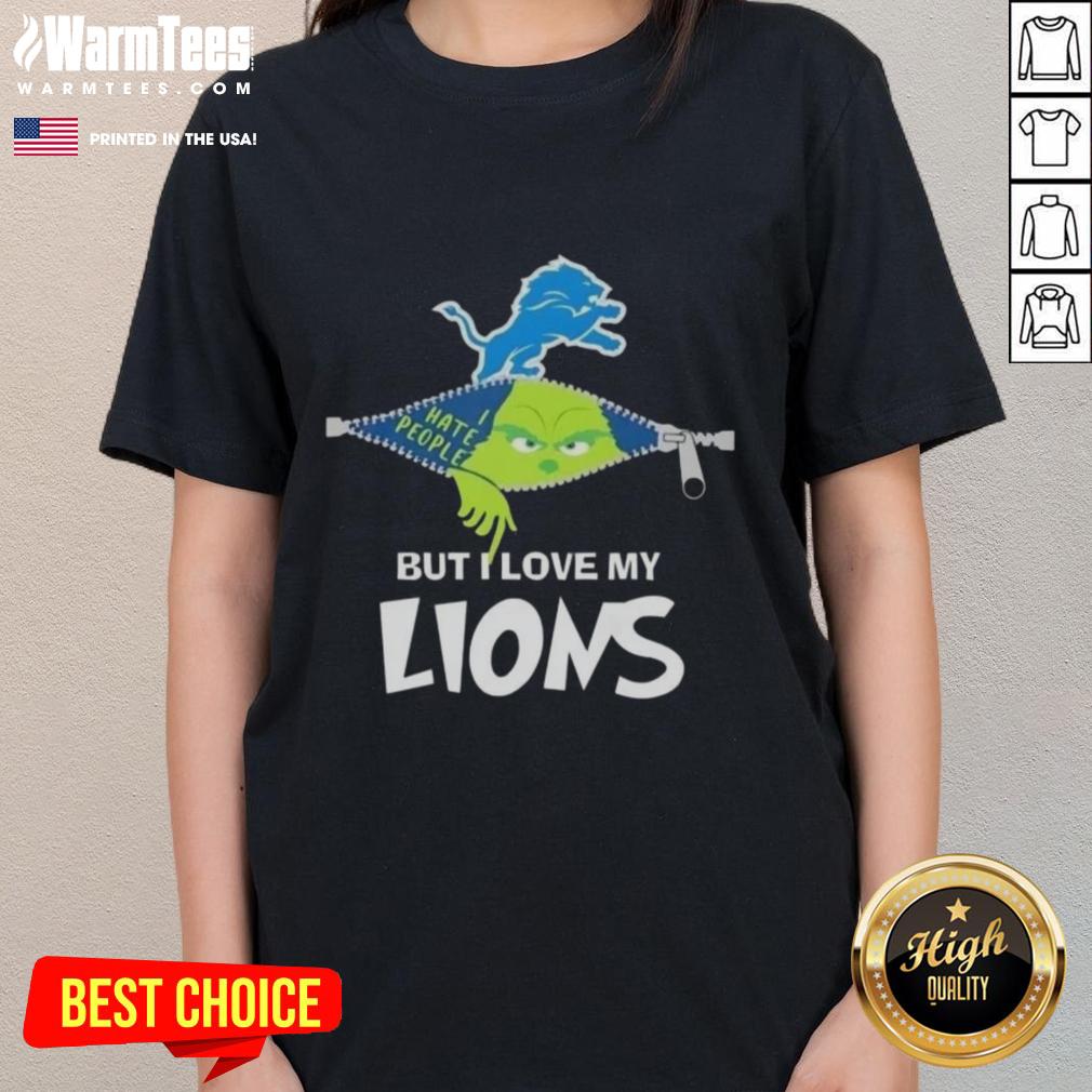 Awesome Grinch Christmas tee for ladies featuring Detroit Lions logo, perfect for holiday cheer and NFL fans.