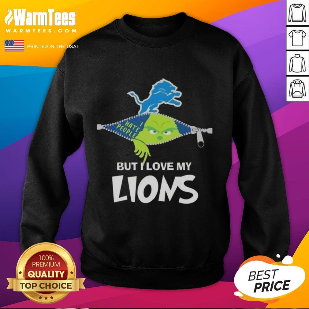 Awesome Grinch Christmas sweatshirt featuring Detroit Lions logo, perfect for festive football fans and holiday cheer.