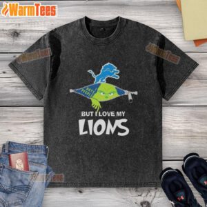 Awesome Grinch Christmas washed t-shirt featuring Detroit Lions design, perfect for festive NFL fans.