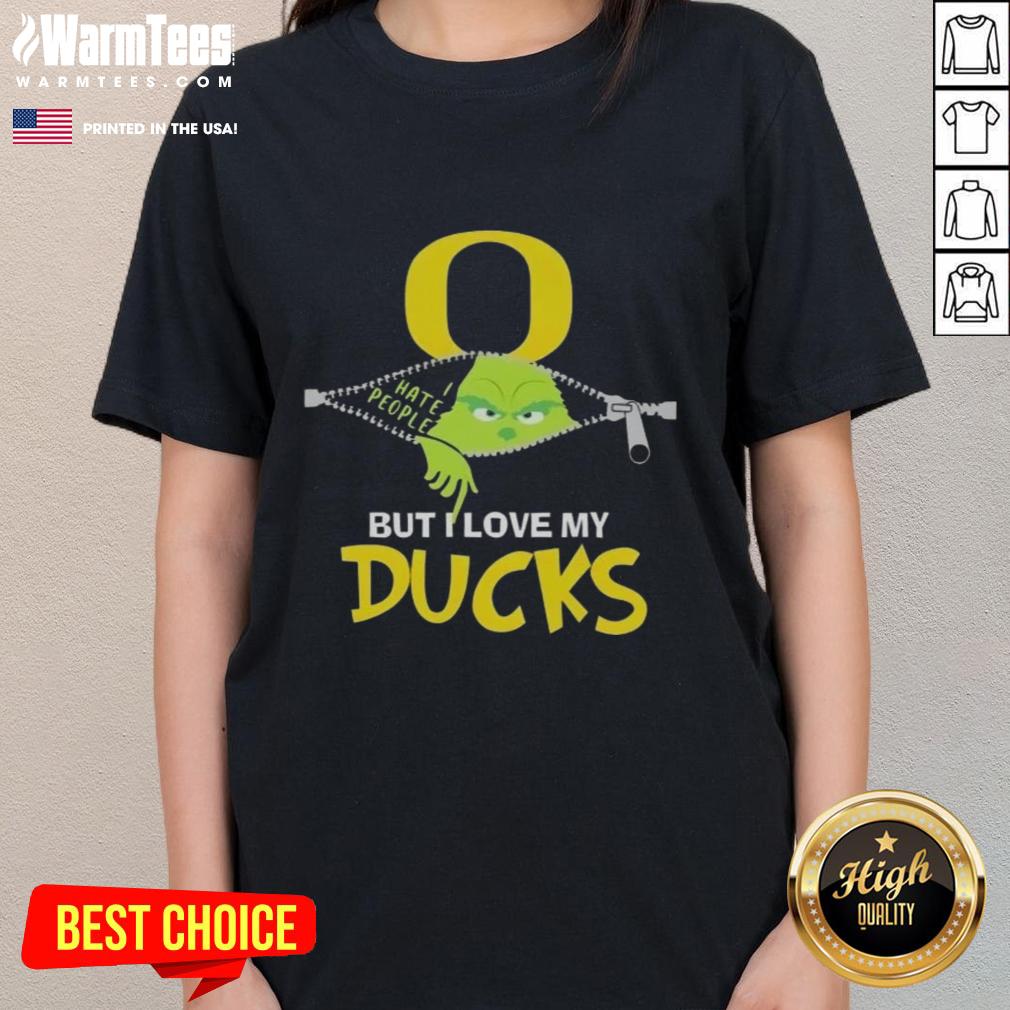 Awesome Grinch Christmas tee for ladies featuring Oregon Ducks design, perfect for festive fans and holiday celebrations.