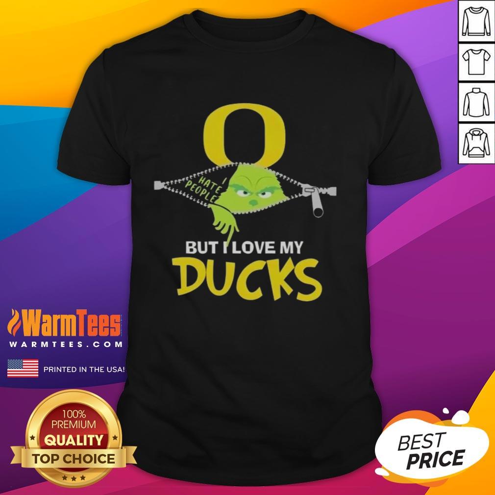 Awesome Grinch Christmas shirt featuring Oregon Ducks logo, perfect for festive fans celebrating the holidays.