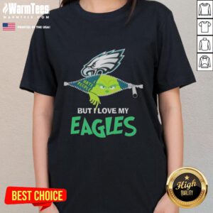 Awesome Grinch Christmas tee for women featuring Philadelphia Eagles design, perfect for holiday football fans.