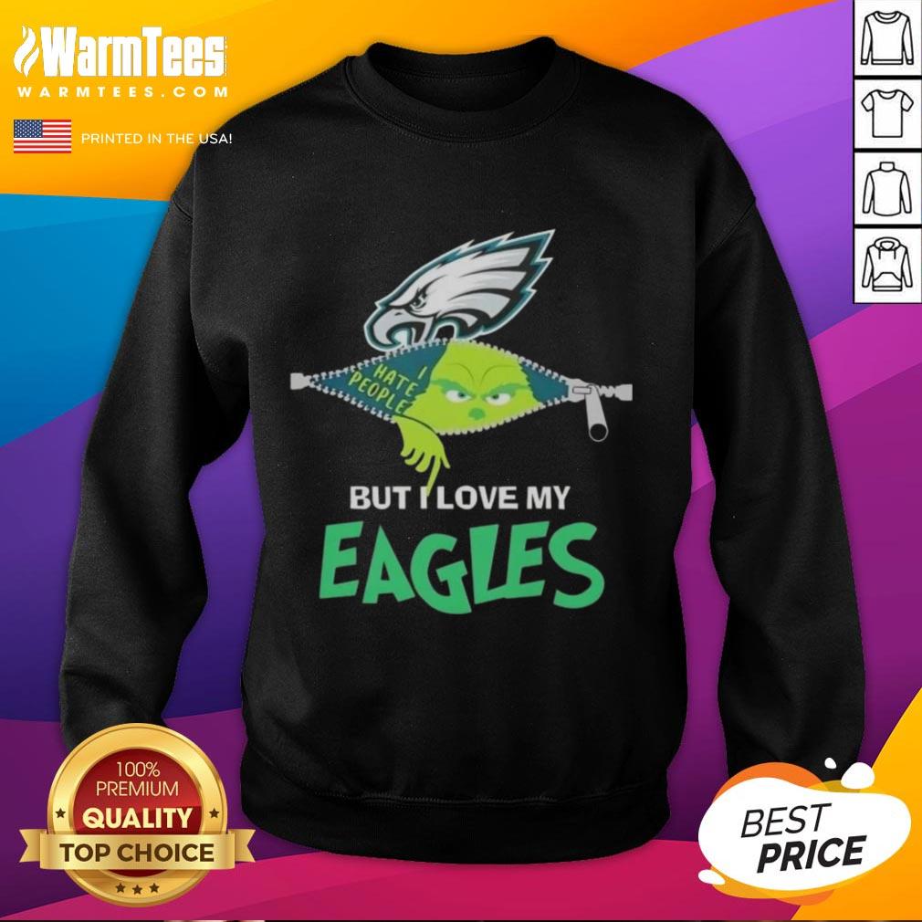 Awesome Grinch Christmas sweatshirt featuring Philadelphia Eagles design, perfect for festive football fans.