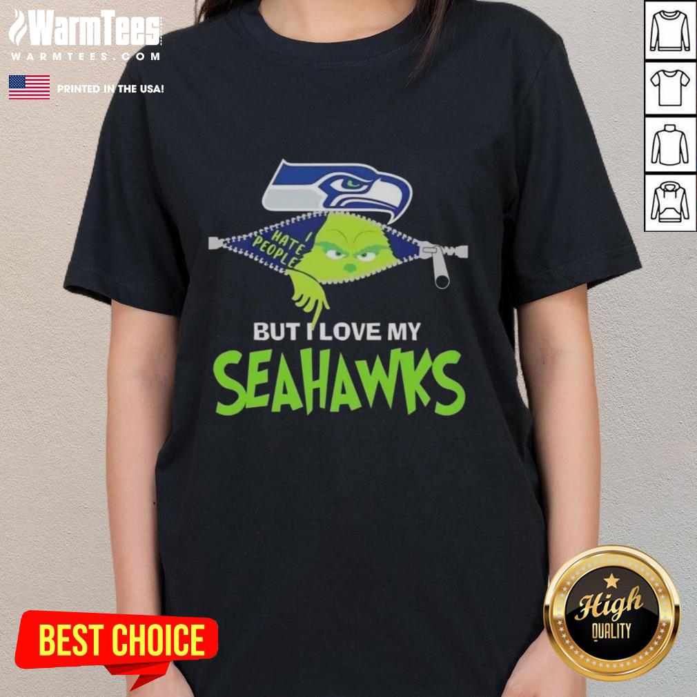 Awesome Grinch Christmas tee for ladies featuring Seattle Seahawks design, perfect for holiday football fans.