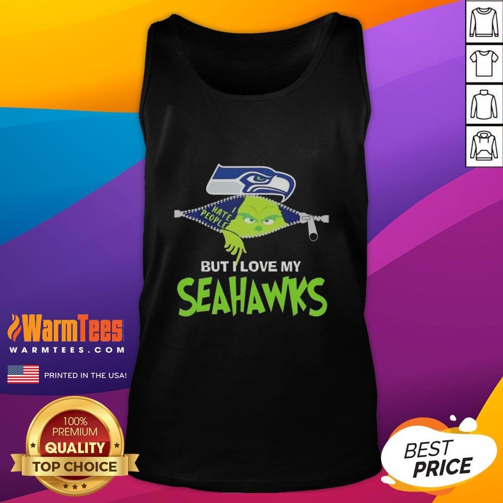 Awesome Grinch Christmas tank top featuring Seattle Seahawks design, perfect for festive football fans.