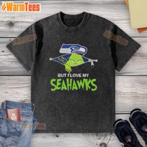 Alt Text: Awesome Grinch Christmas washed t-shirt featuring Seattle Seahawks logo, perfect for holiday NFL fans.