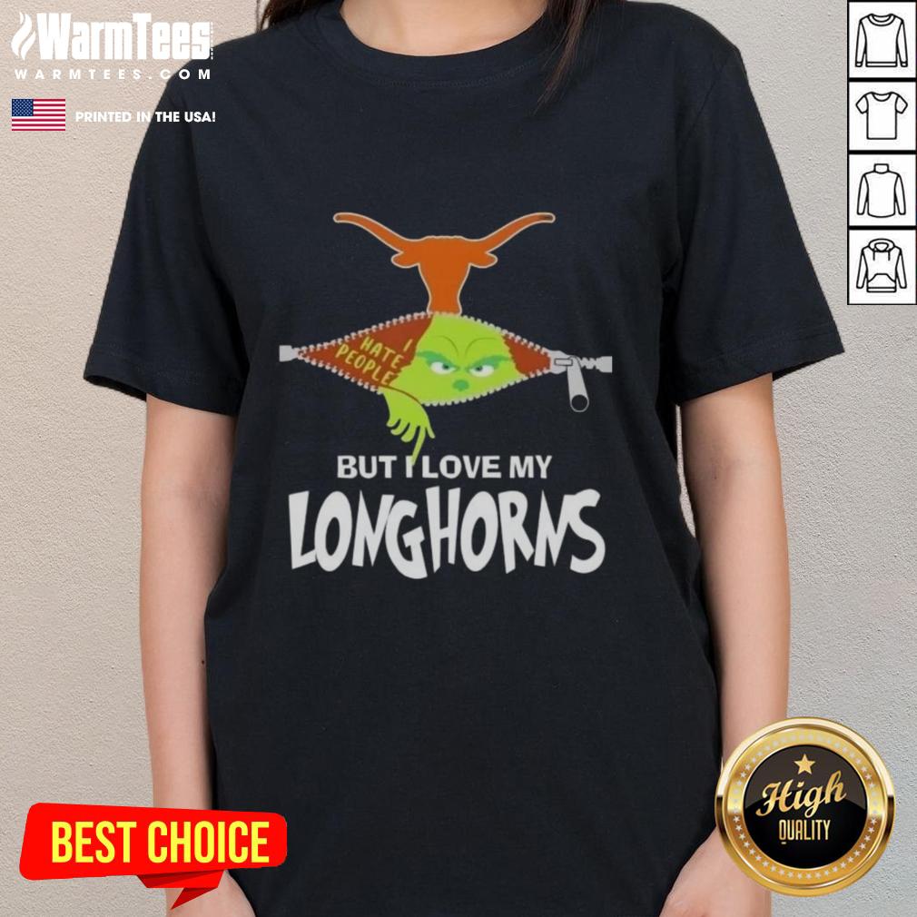 Awesome Grinch Christmas tee for ladies, featuring Texas Longhorns design, perfect for holiday cheer and team spirit.