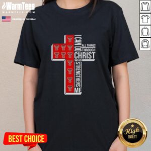 Texas Tech Red Raiders football ladies tee featuring 'I Can Do All Things Through Christ Who Strengthens Me' design.