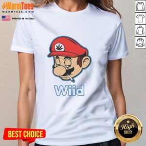 Awesome Mario Bros Wii'd Smoking Ladies Tee featuring vibrant graphics of iconic characters in a playful design.