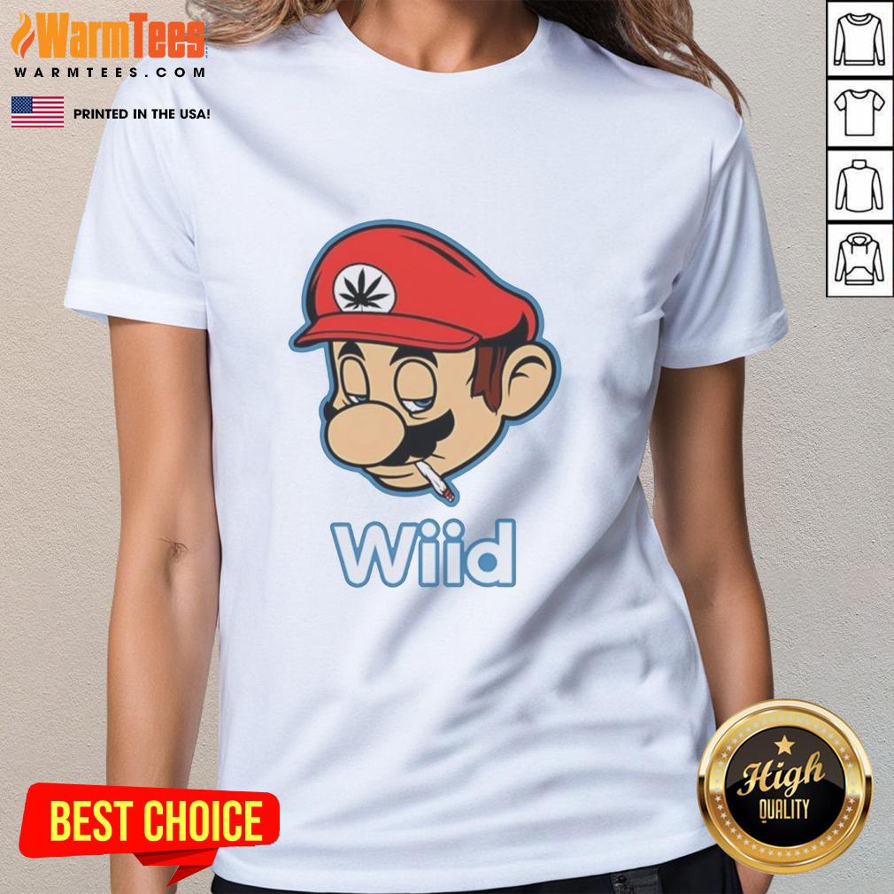 Awesome Mario Bros Wii'd Smoking Ladies Tee featuring vibrant graphics of iconic characters in a playful design.